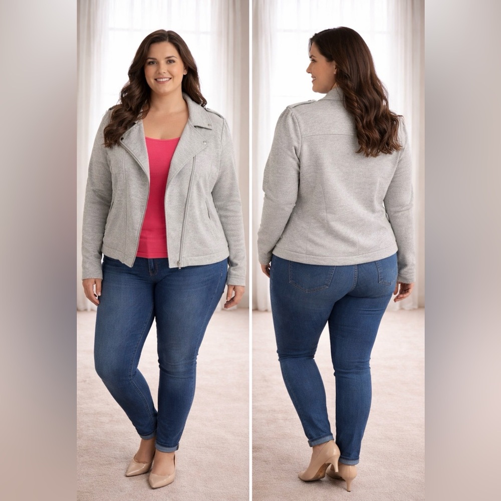 NEW LC LAUREN CONRAD NWT Knit Moto Jacket Grey Size Large VERY Cute